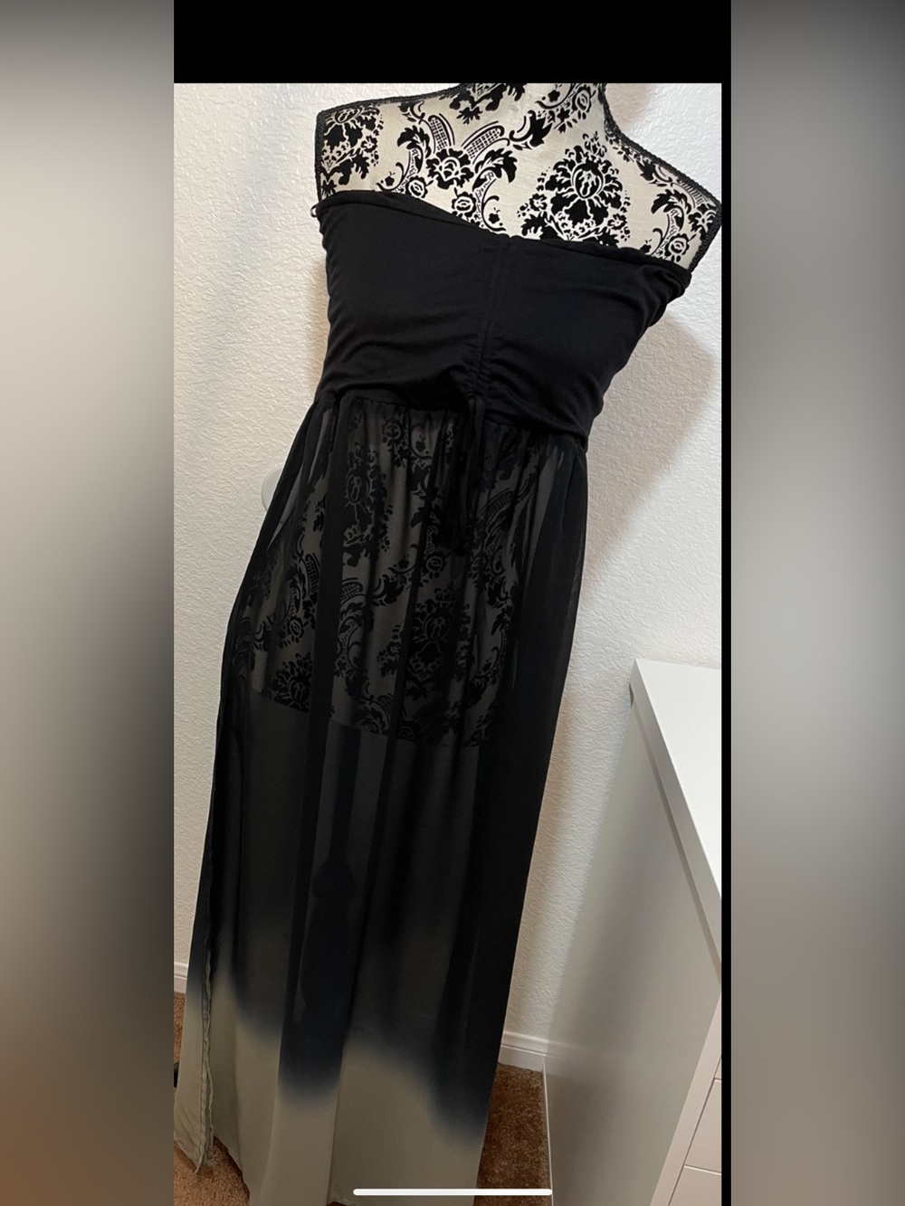 Smocked Bandeau Strapless Ombré Black & Grey Cover Up Dress